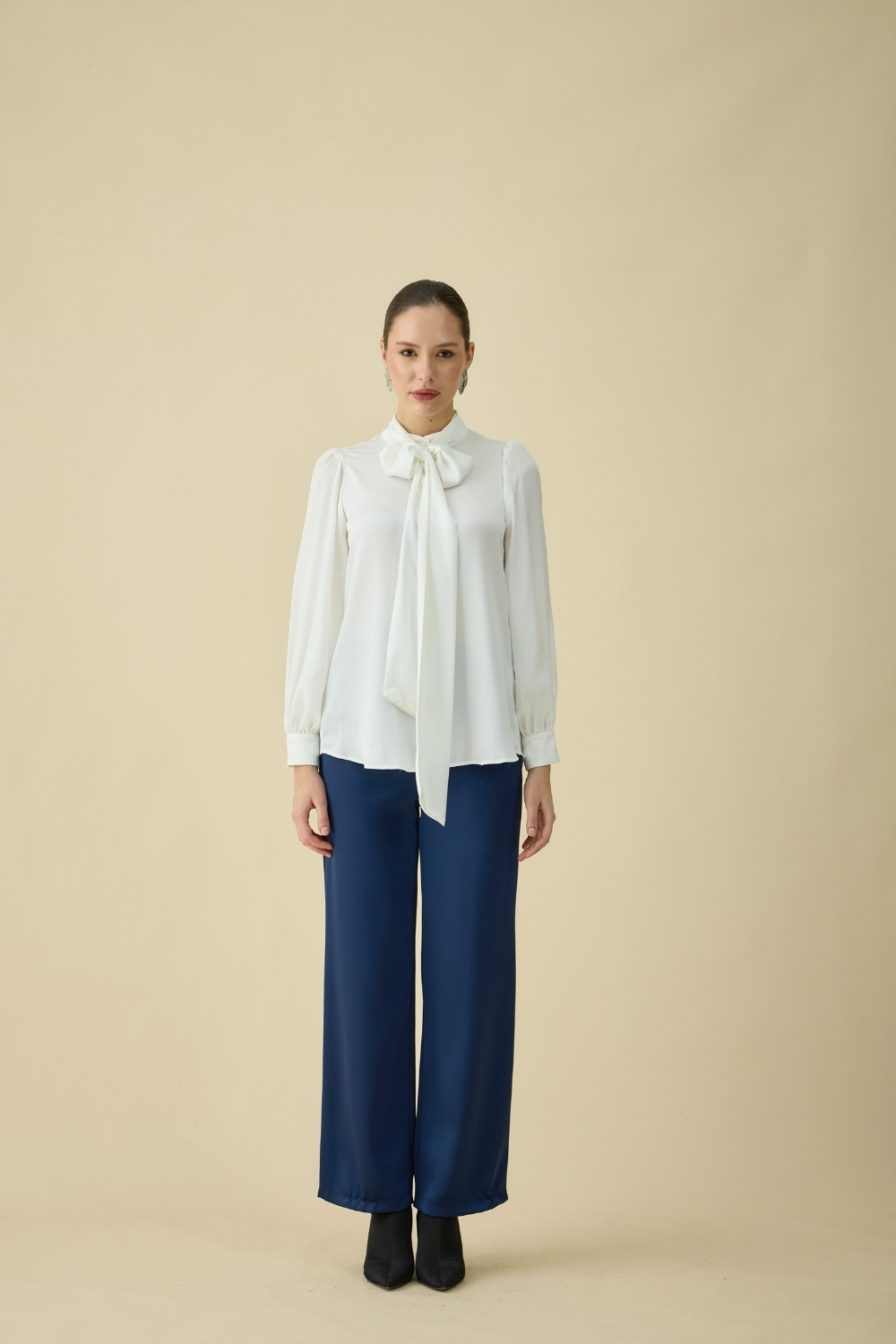 FULARLI SATEN BLUZ EKRU - 9