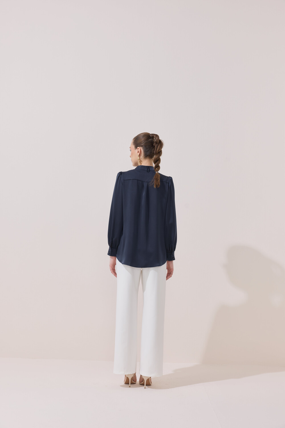 FULARLI SATEN BLUZ LACİVERT - 6