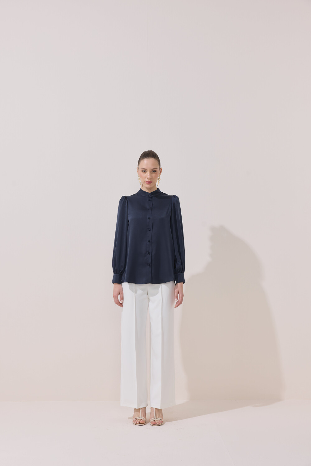 FULARLI SATEN BLUZ LACİVERT - 7