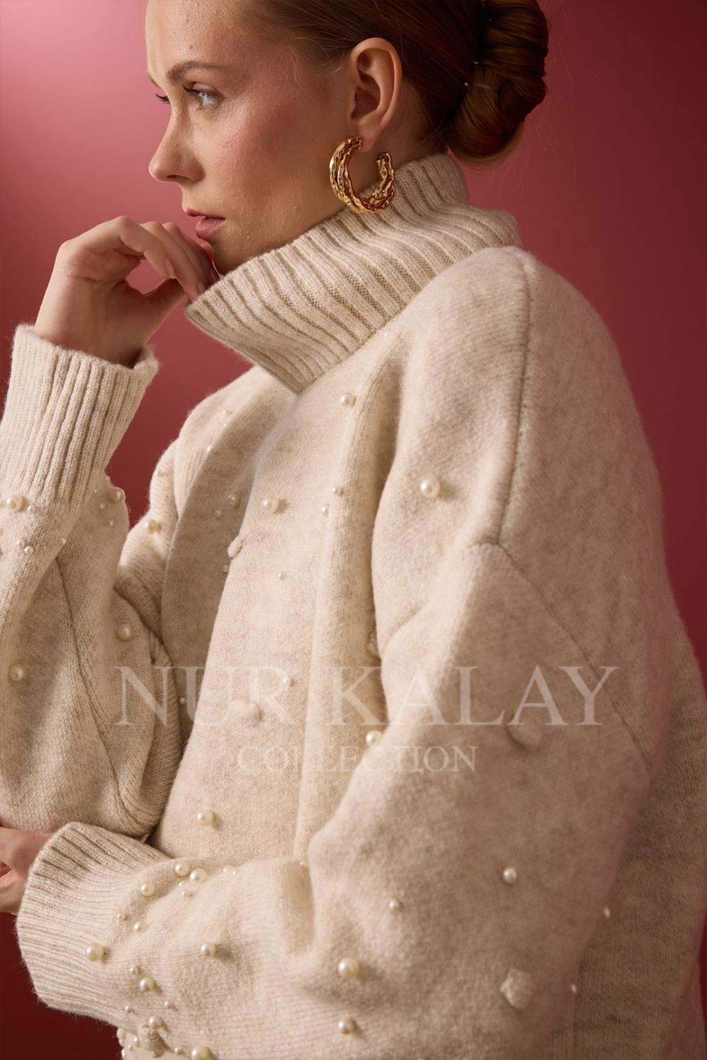 İNCİ DETAYLI TRİKO KAZAK MELANJ - 2