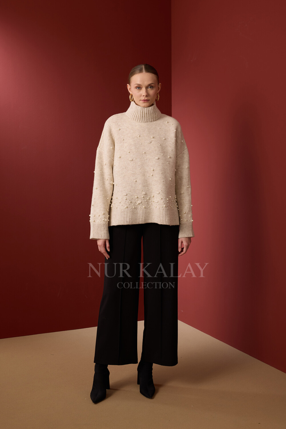 İNCİ DETAYLI TRİKO KAZAK MELANJ - 3