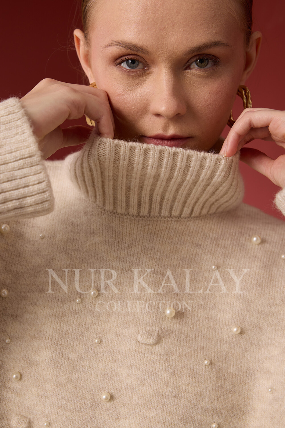 İNCİ DETAYLI TRİKO KAZAK MELANJ - 5