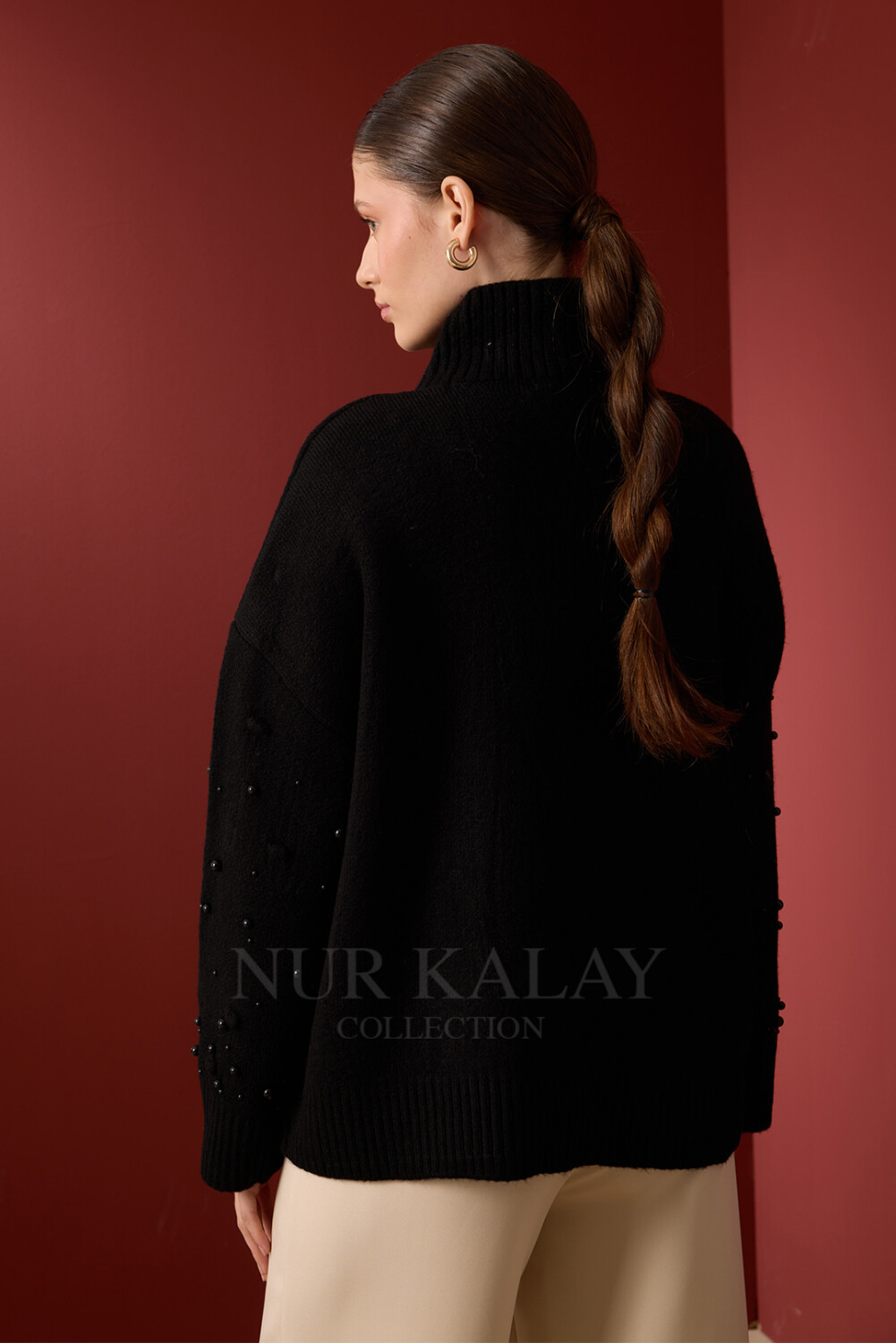 İNCİ DETAYLI TRİKO KAZAK SİYAH - 5