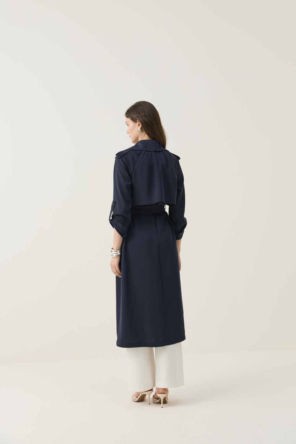 İPEKSİ DOKULU ASTARSIZ YAZLIK TRENÇKOT LACİVERT - 9