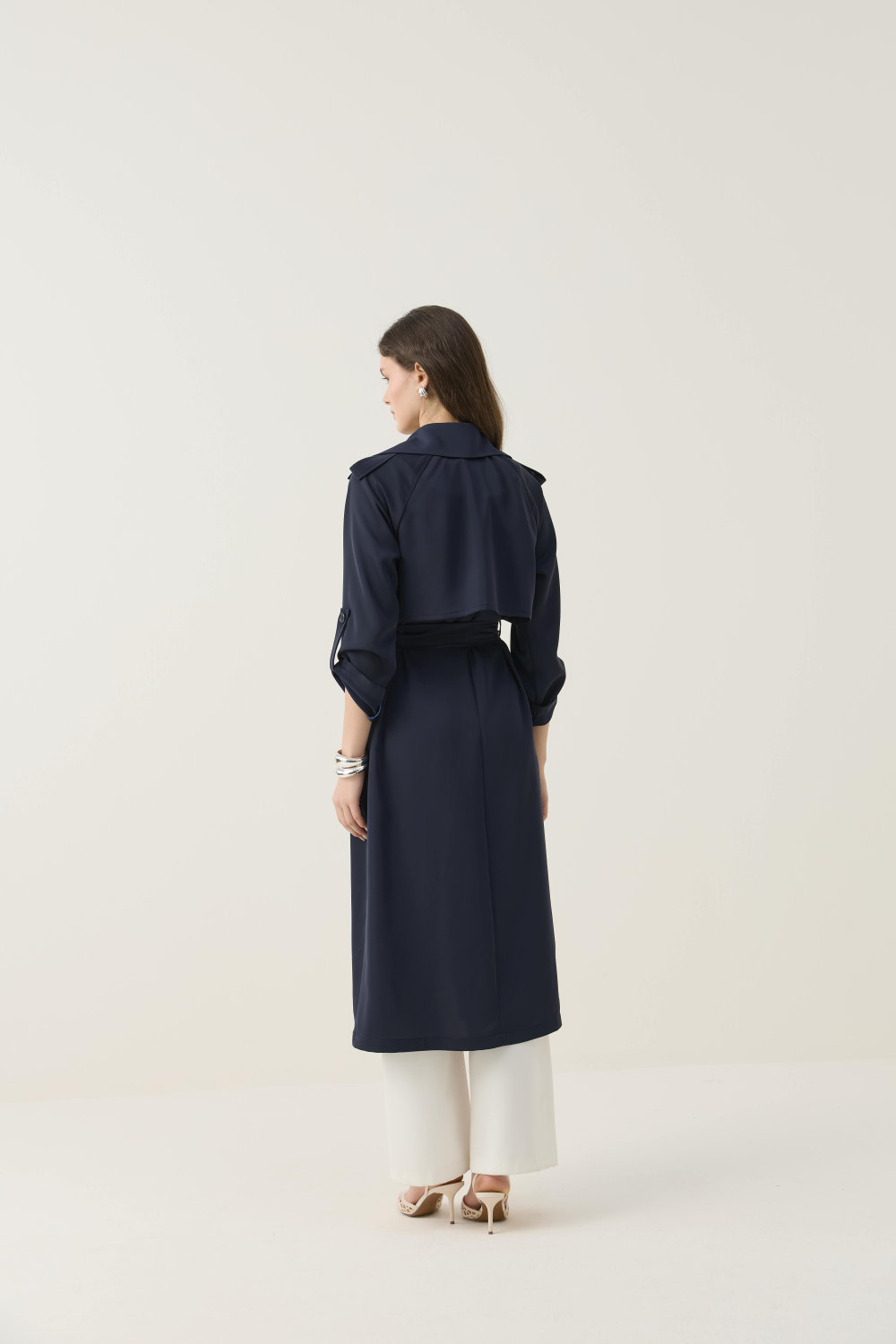 İPEKSİ DOKULU ASTARSIZ YAZLIK TRENÇKOT LACİVERT - 9