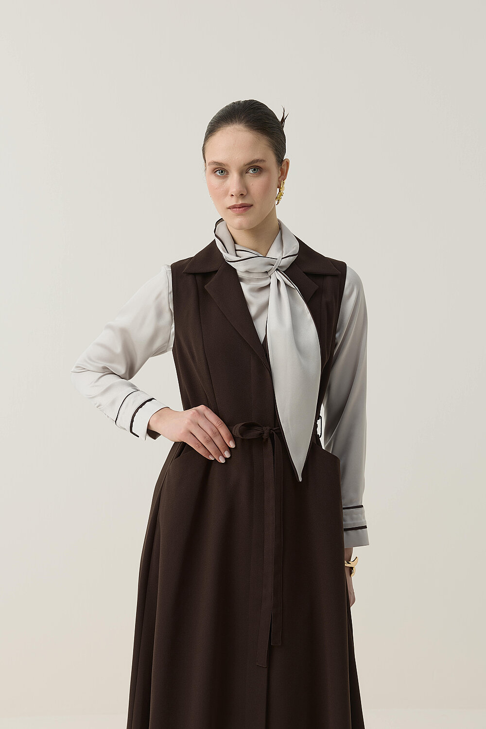KREP KOLSUZ ELBİSE KAHVE - 8