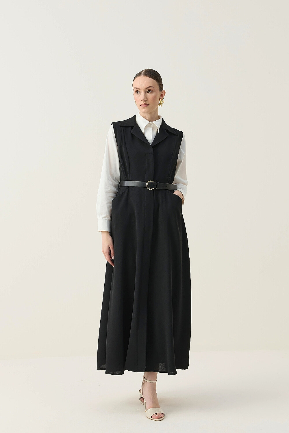 KREP KOLSUZ ELBİSE SİYAH - 