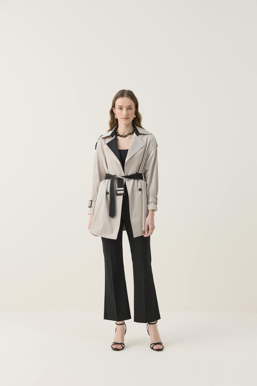 KONTRAST RENKLİ SU İTİCİ KISA TRENÇKOT TAŞ - 5