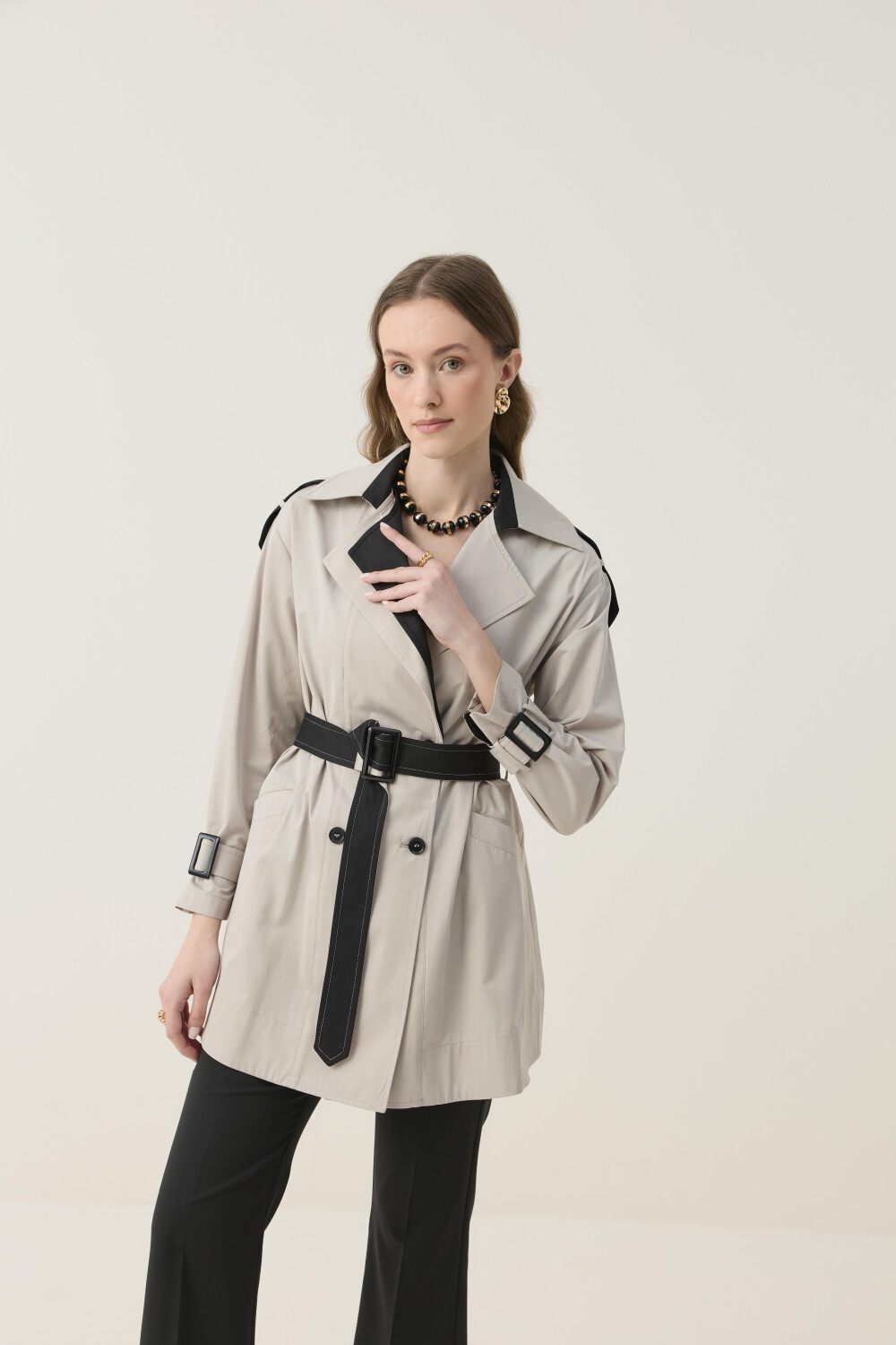 KONTRAST RENKLİ SU İTİCİ KISA TRENÇKOT TAŞ - 4