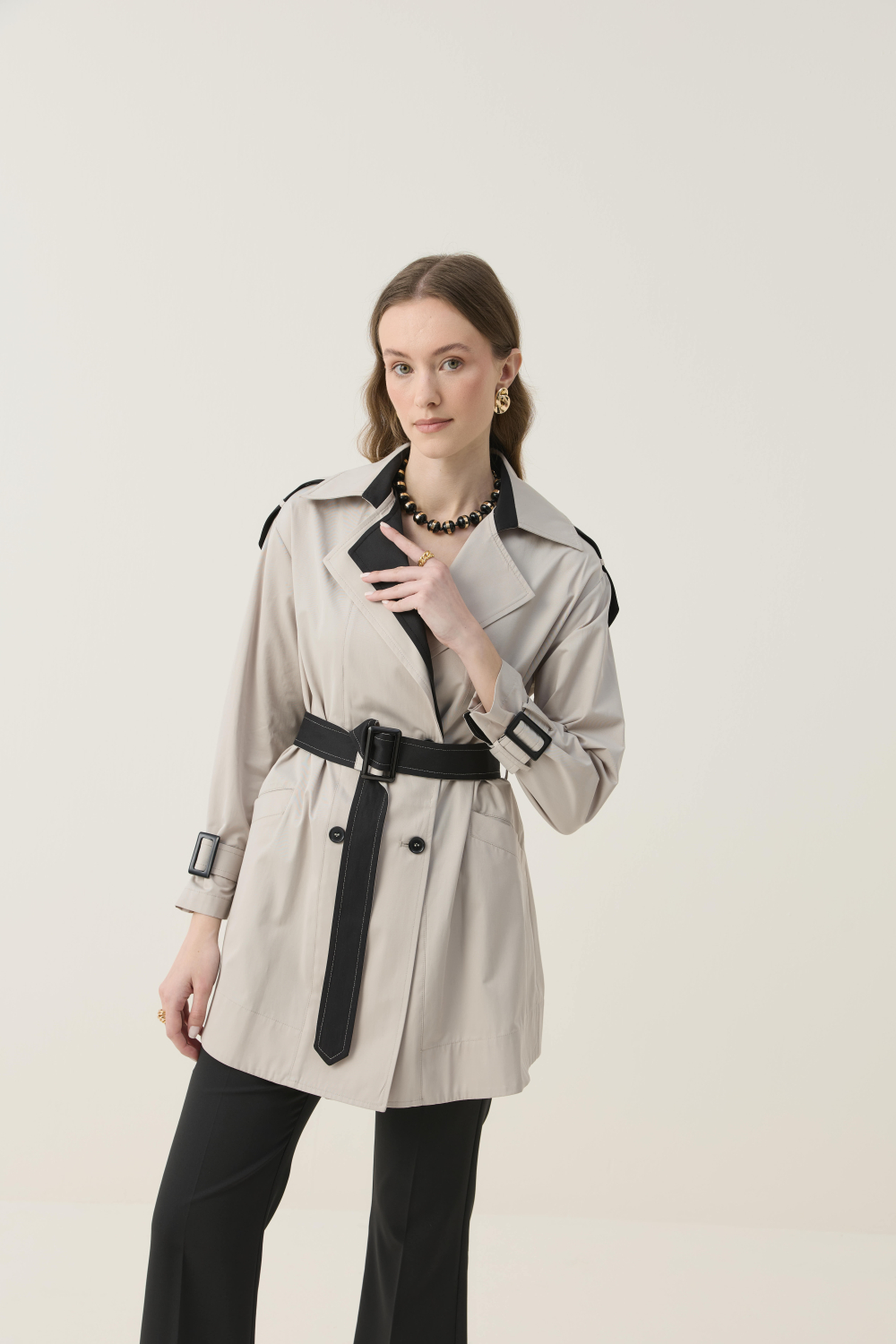 KONTRAST RENKLİ SU İTİCİ KISA TRENÇKOT TAŞ - 4