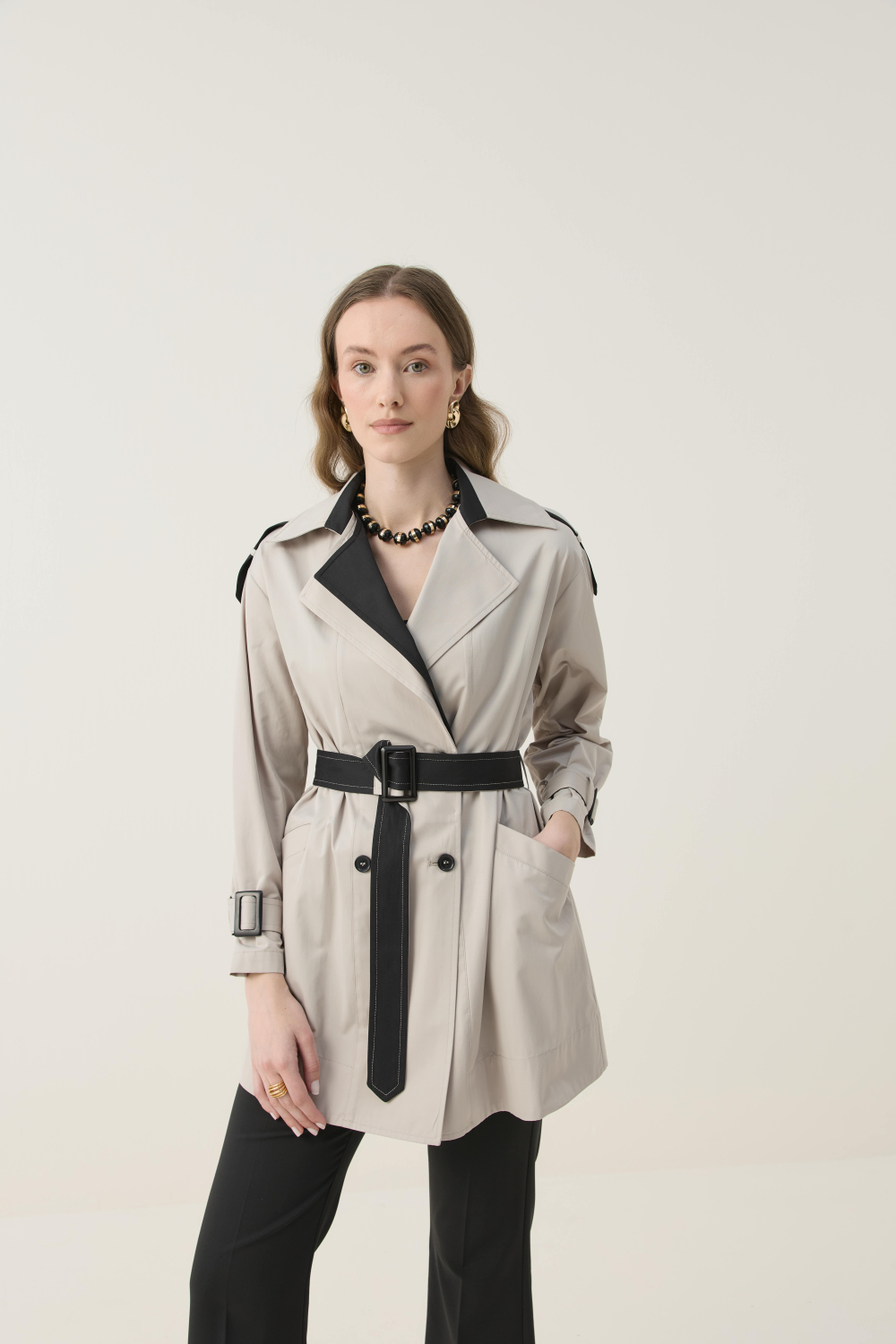 KONTRAST RENKLİ SU İTİCİ KISA TRENÇKOT TAŞ - 6