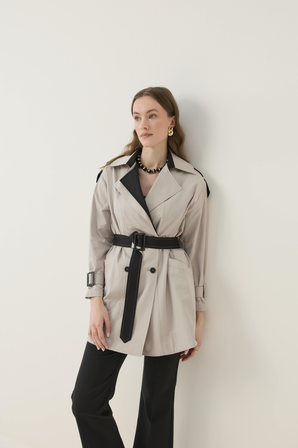 KONTRAST RENKLİ SU İTİCİ KISA TRENÇKOT TAŞ - 3