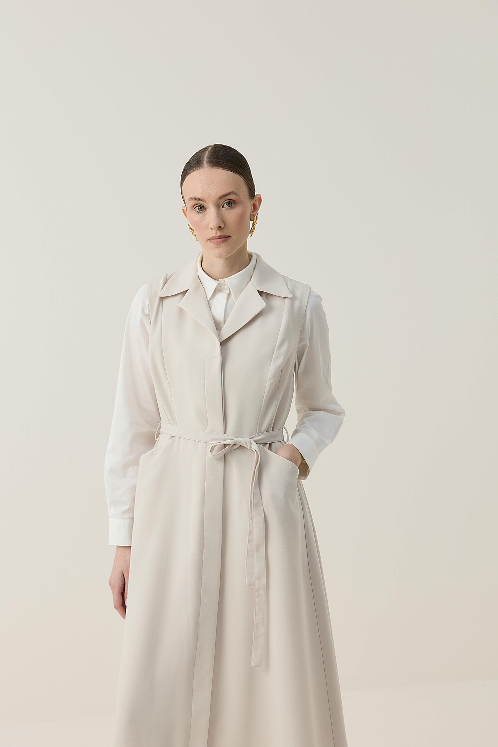 KREP KOLSUZ ELBİSE BEJ - 2