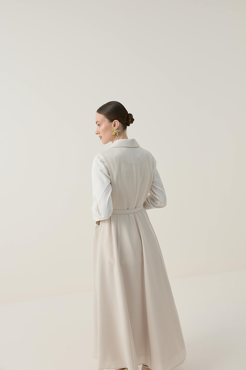 KREP KOLSUZ ELBİSE BEJ - 3