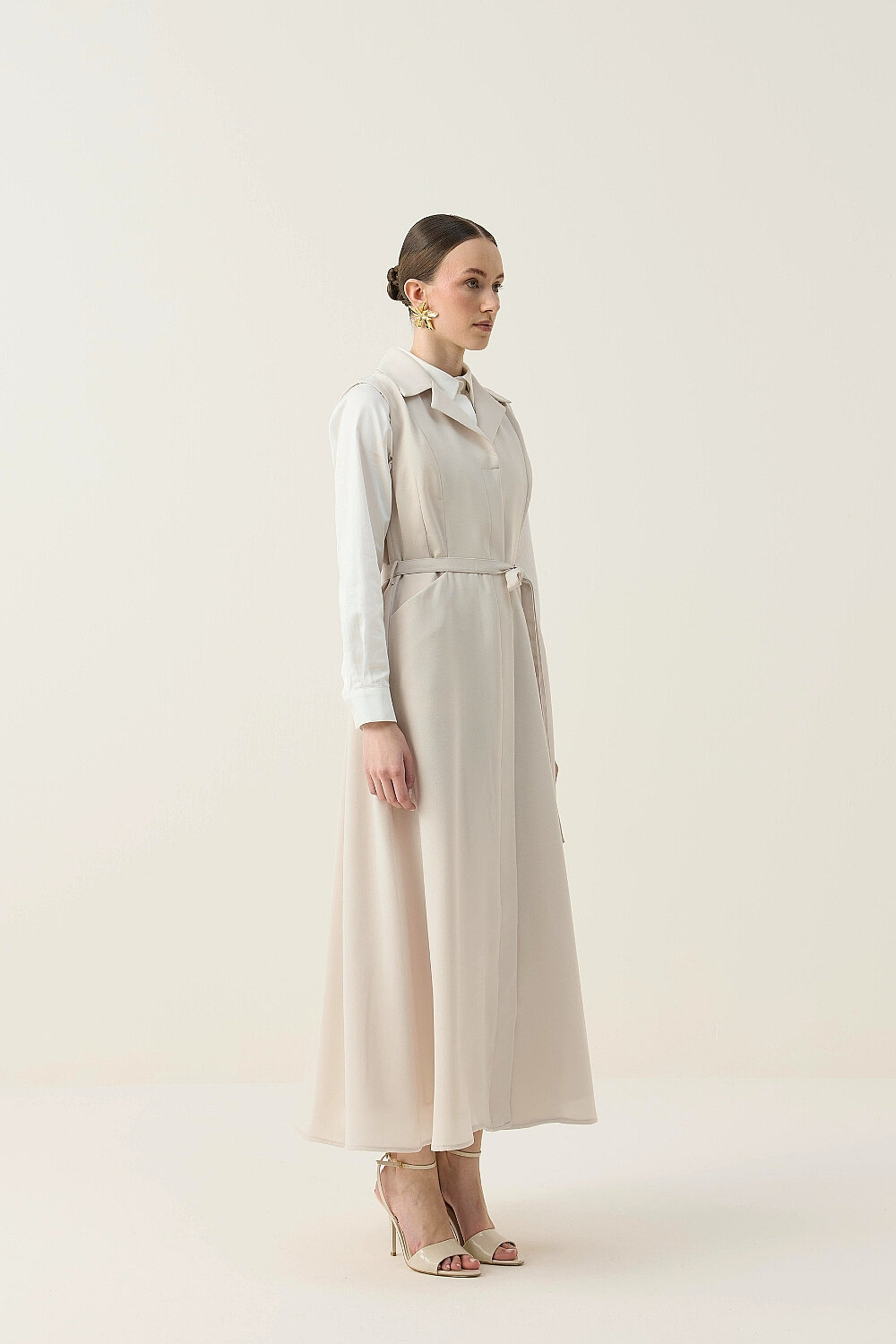 KREP KOLSUZ ELBİSE BEJ - 4