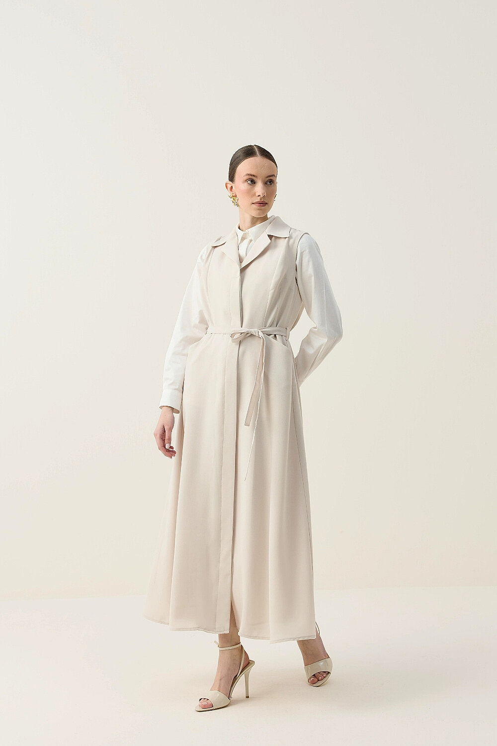 KREP KOLSUZ ELBİSE BEJ - 