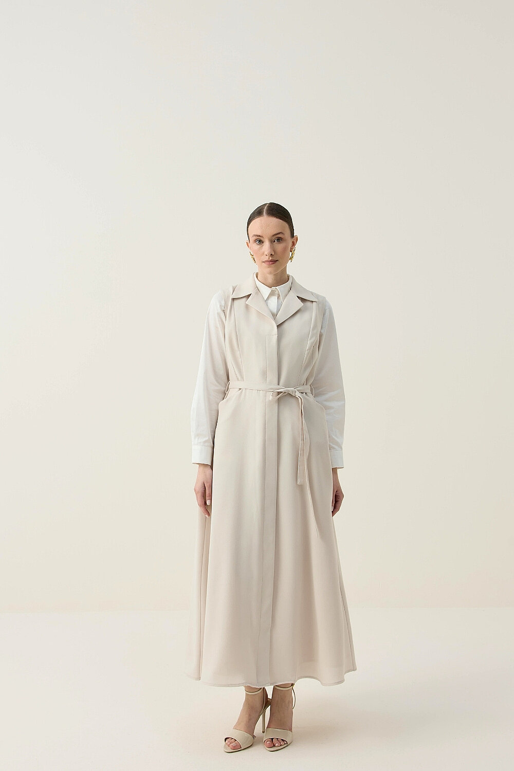 KREP KOLSUZ ELBİSE BEJ - 5