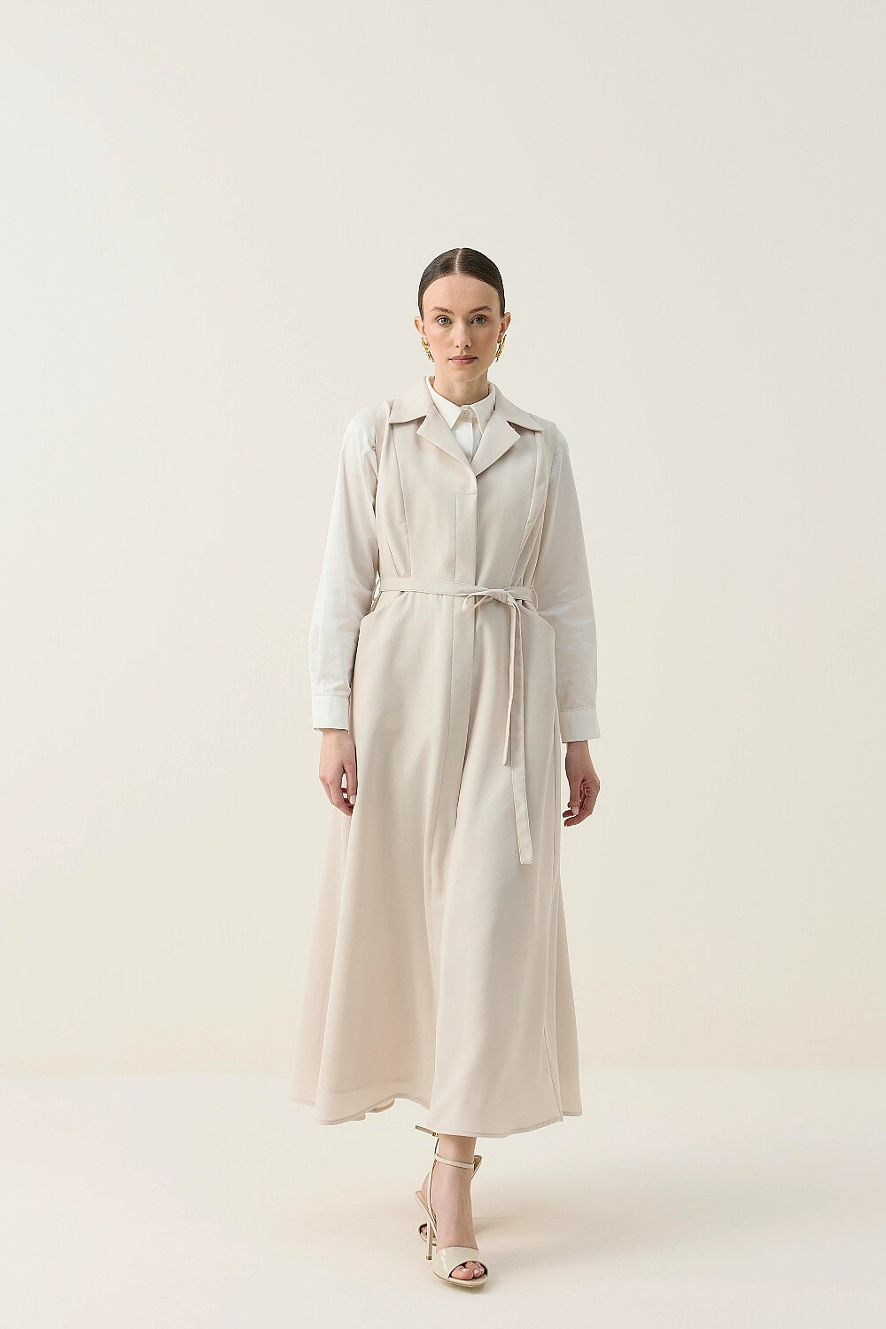 KREP KOLSUZ ELBİSE BEJ - 6