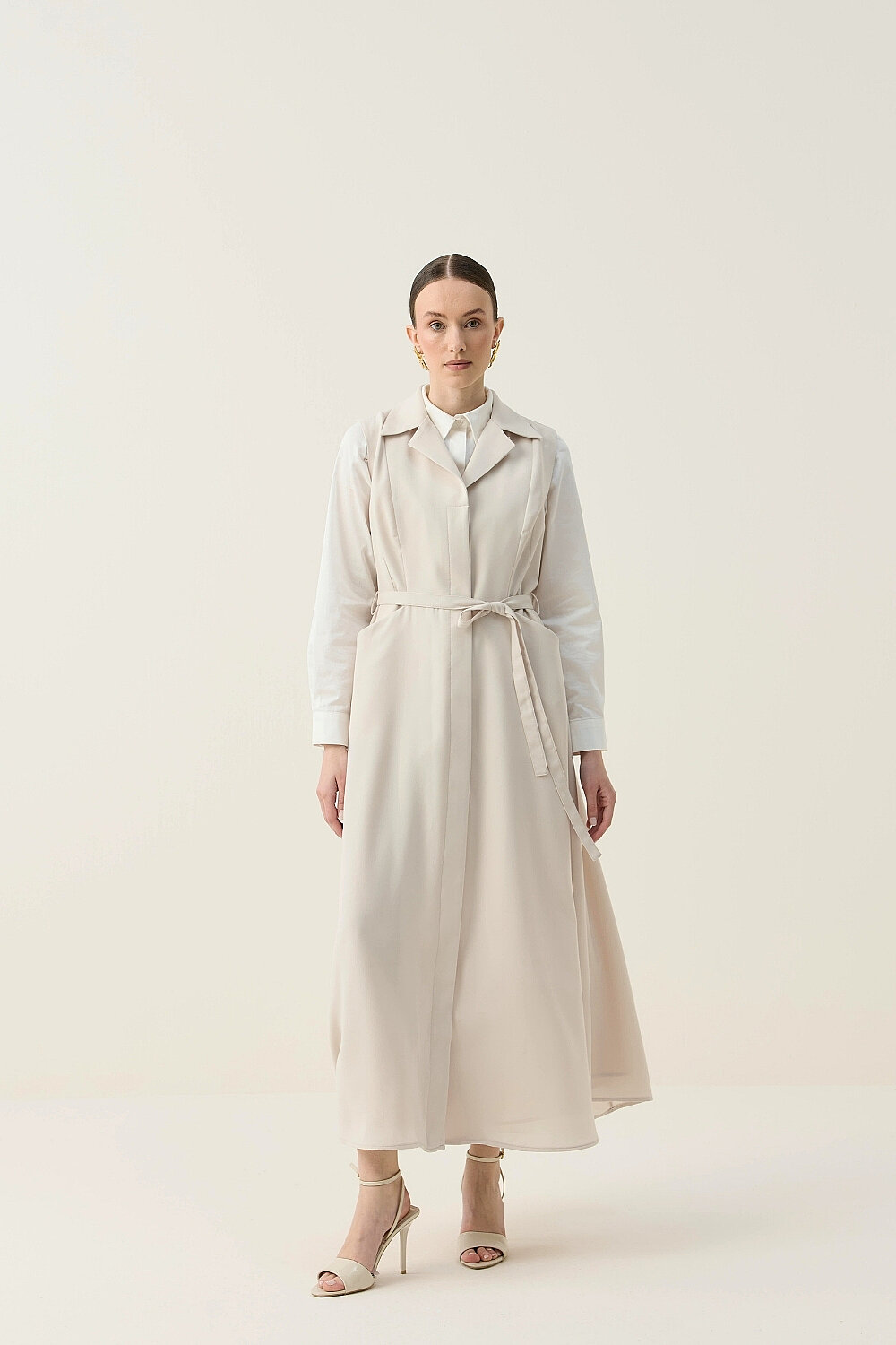 KREP KOLSUZ ELBİSE BEJ - 7