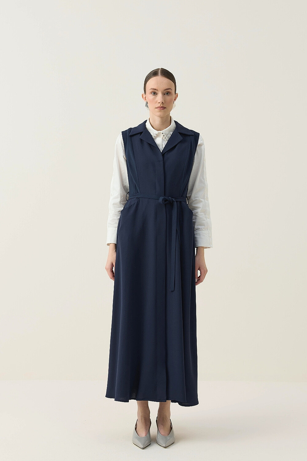 KREP KOLSUZ ELBİSE LACİVERT - 