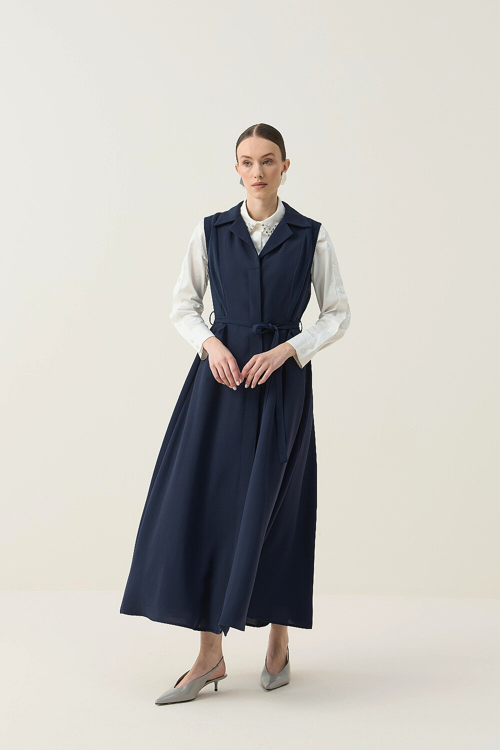 KREP KOLSUZ ELBİSE LACİVERT - 4