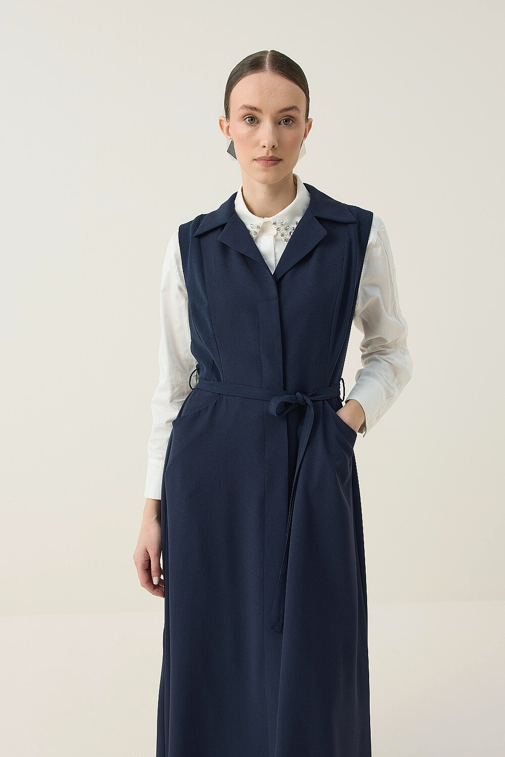 KREP KOLSUZ ELBİSE LACİVERT - 6