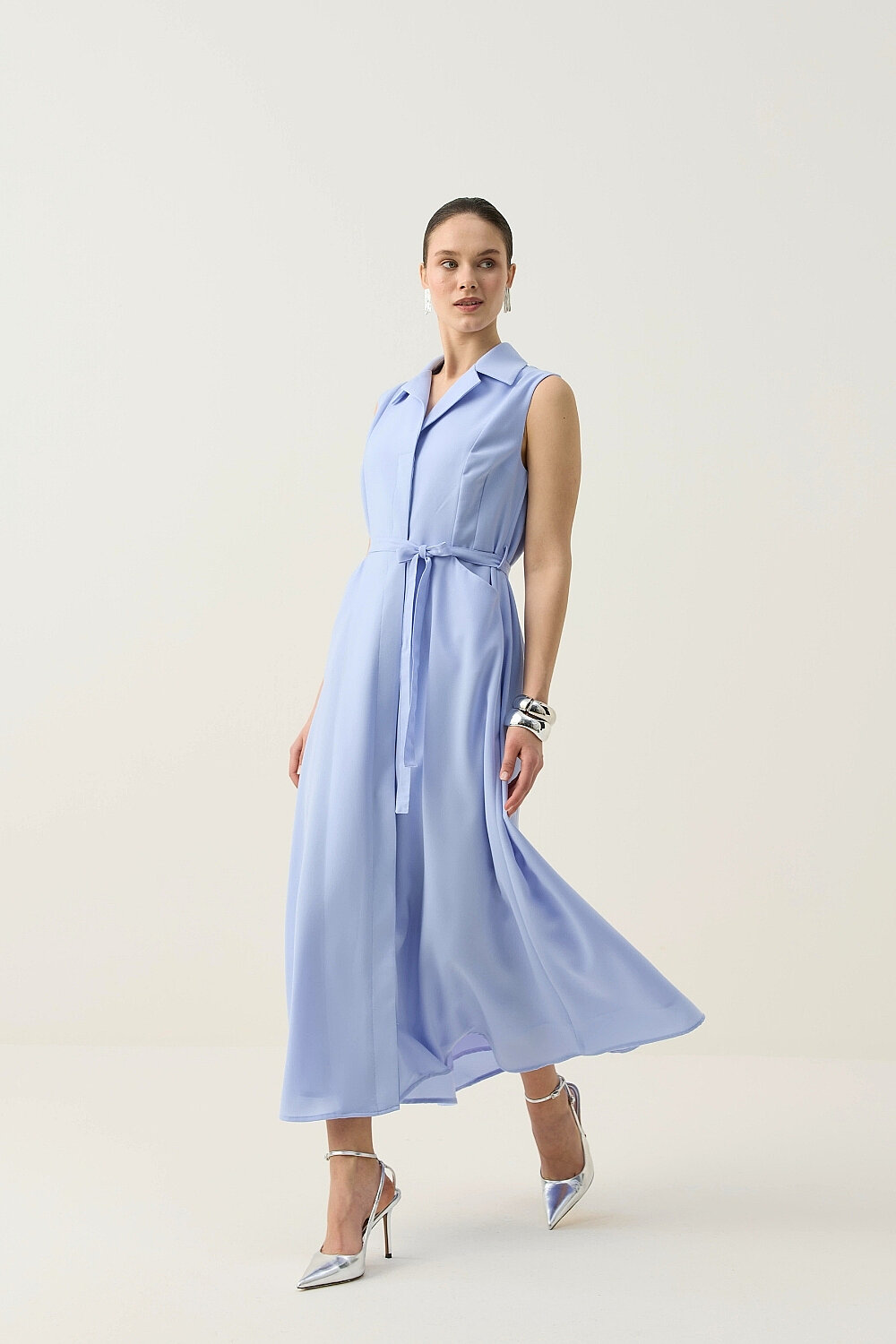 KREP KOLSUZ ELBİSE MAVİ - 2