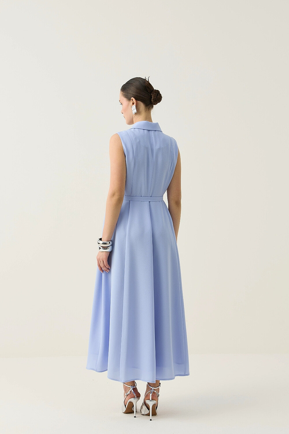 KREP KOLSUZ ELBİSE MAVİ - 9