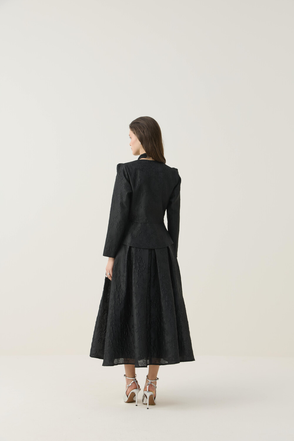 KRİSTAL DÜĞME DETAYLI JAKAR CEKET ETEK TAKIM SİYAH - 9