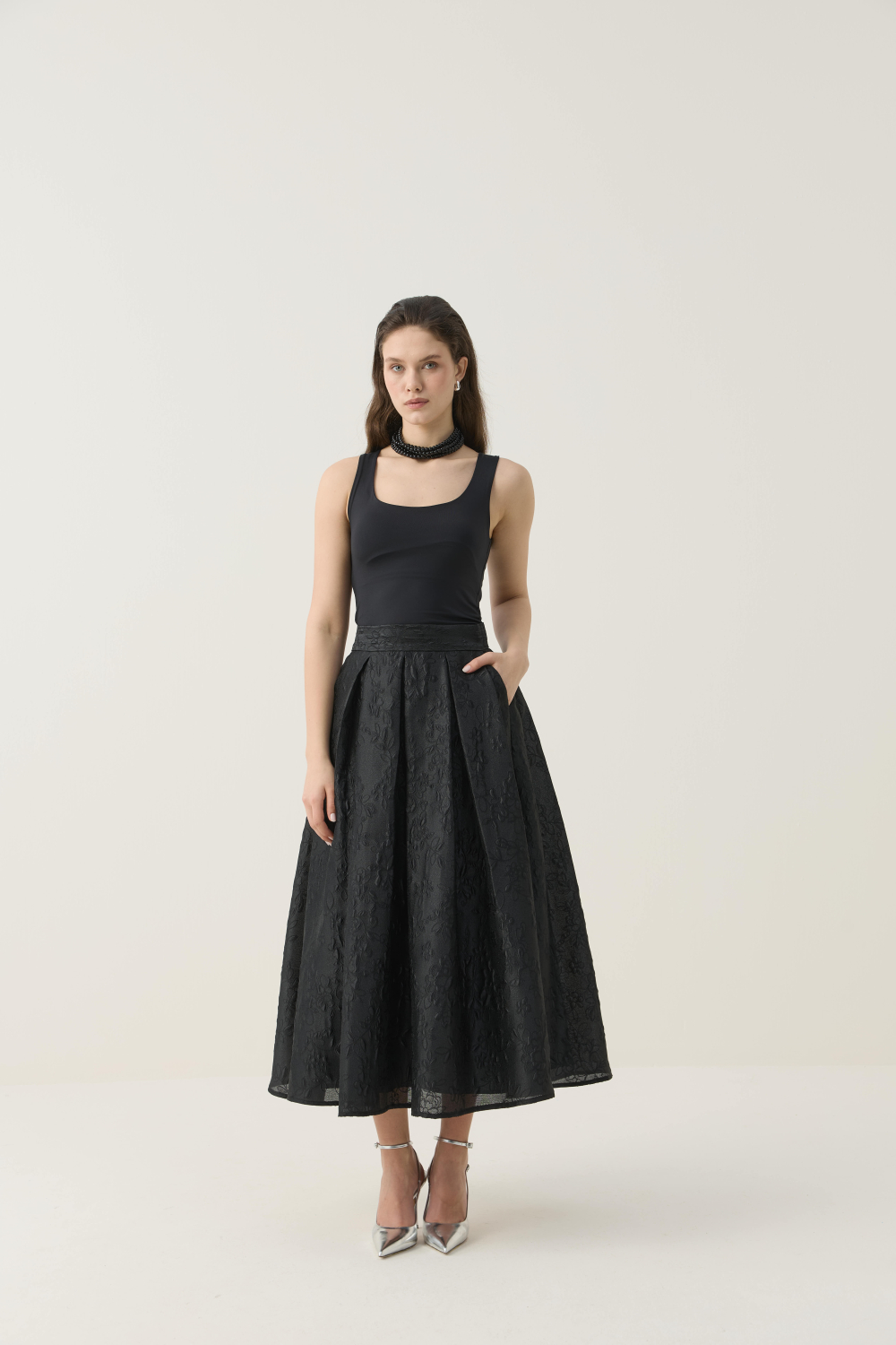 KRİSTAL DÜĞME DETAYLI JAKAR CEKET ETEK TAKIM SİYAH - 10