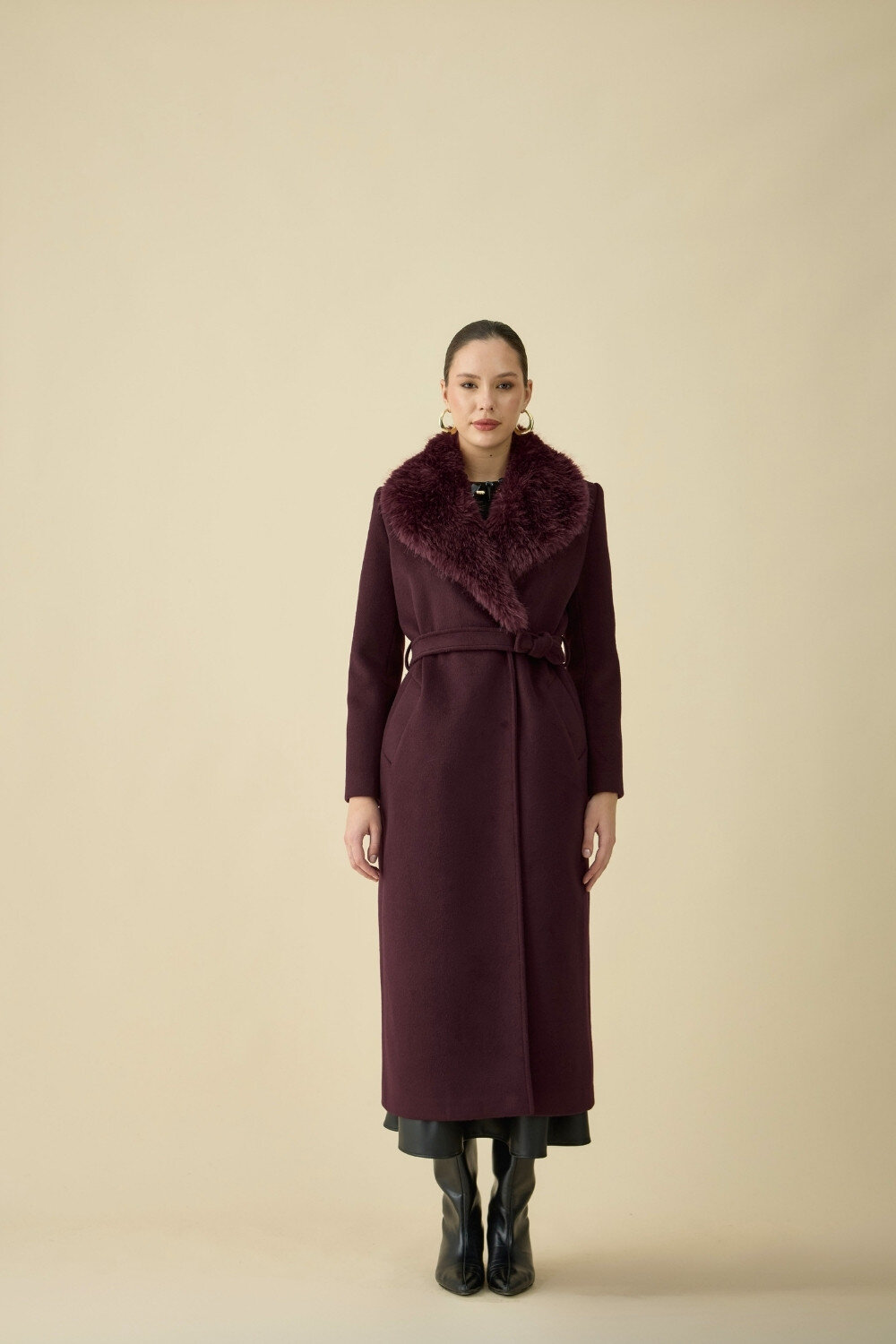 KÜRK YAKALI KABAN BORDO - 2