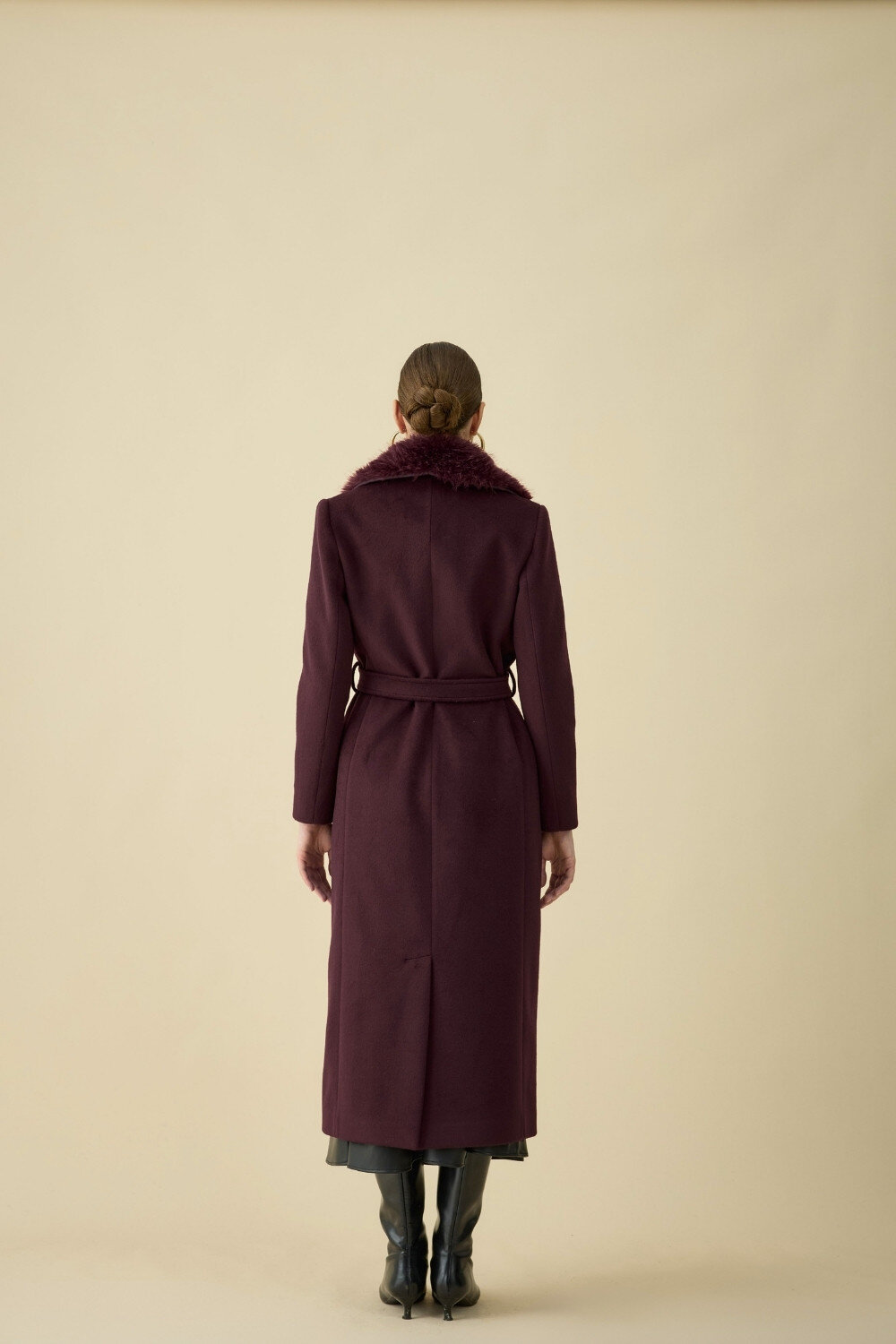 KÜRK YAKALI KABAN BORDO - 5