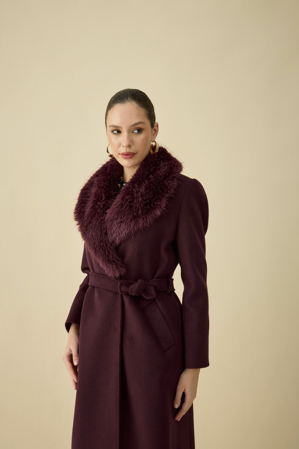 KÜRK YAKALI KABAN BORDO - 7