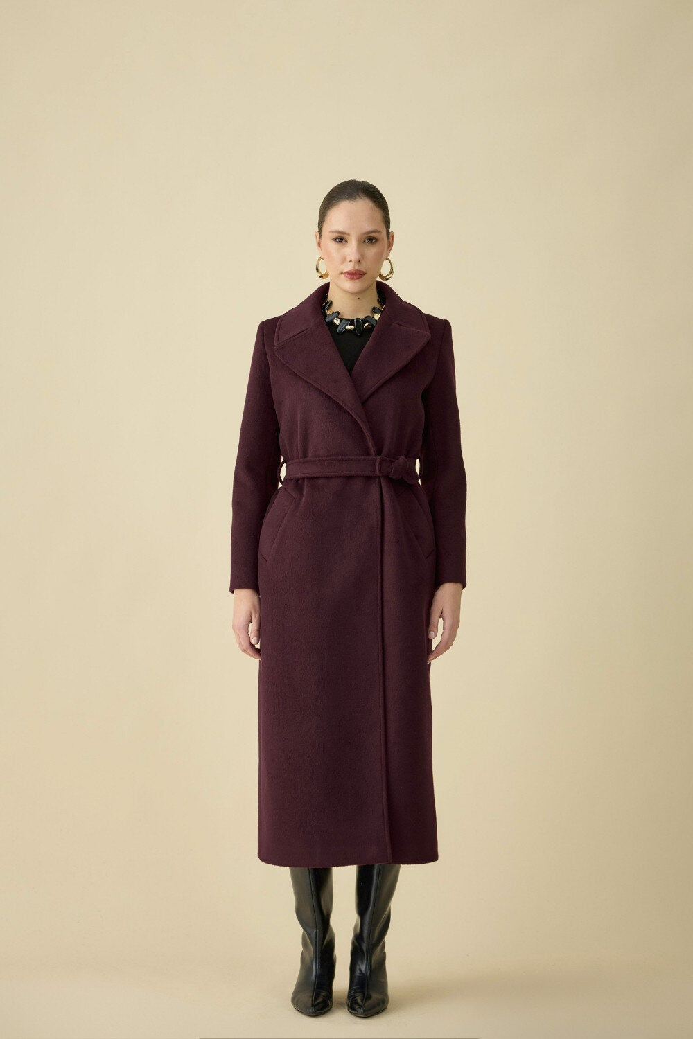 KÜRK YAKALI KABAN BORDO - 8