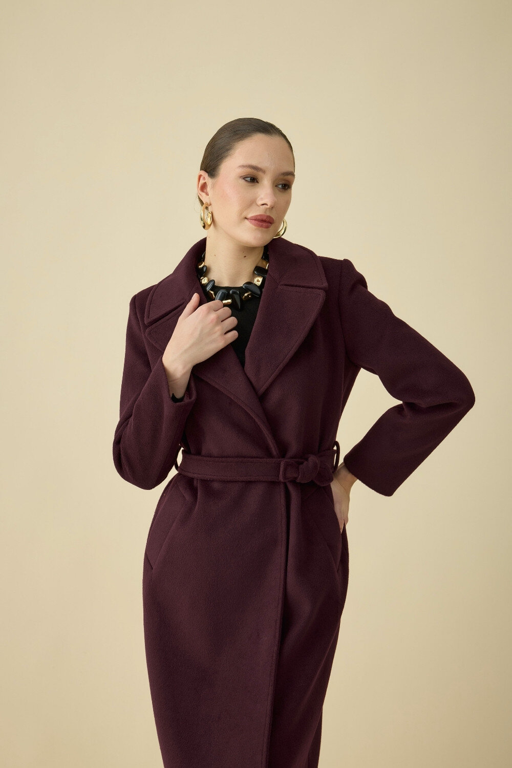 KÜRK YAKALI KABAN BORDO - 9