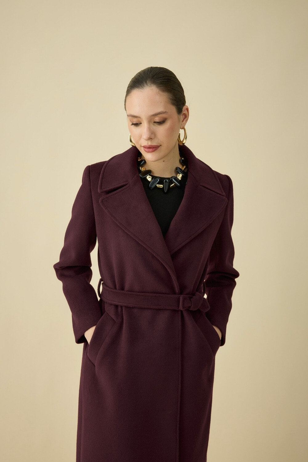 KÜRK YAKALI KABAN BORDO - 4