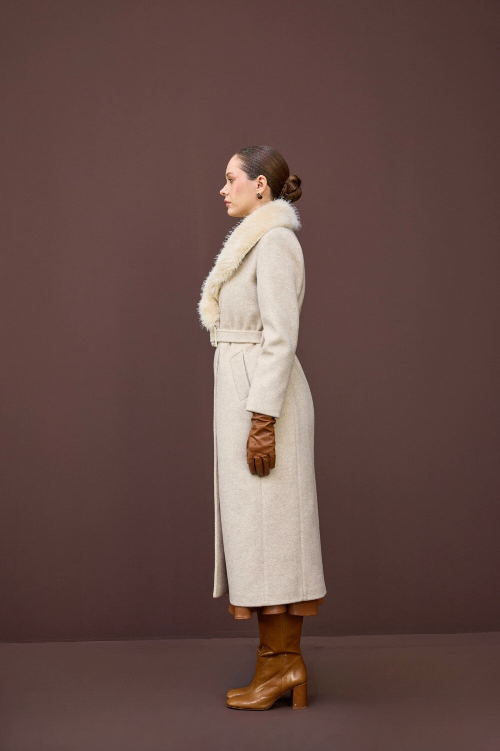 KÜRK YAKALI KABAN EKRU - 3