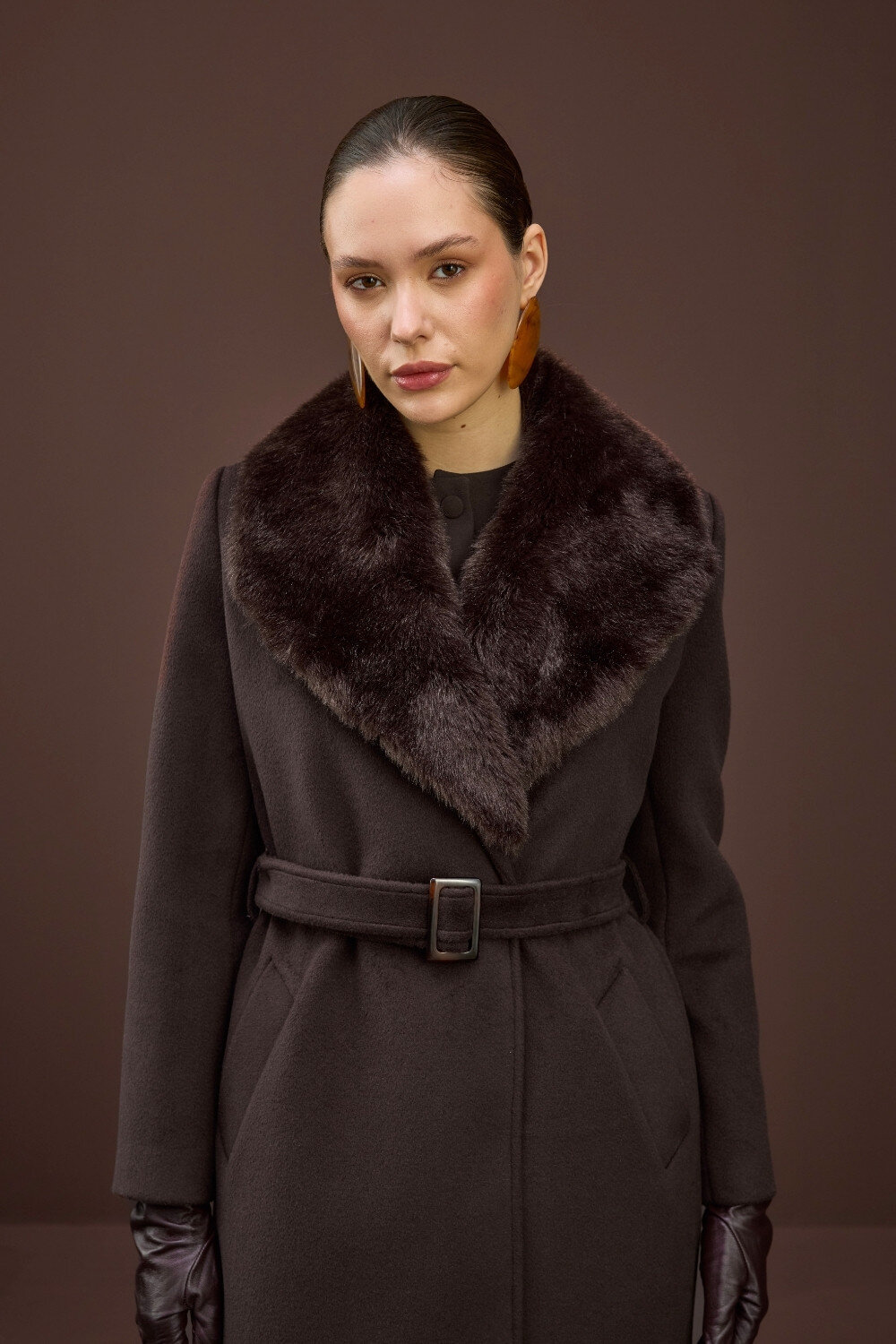 KÜRK YAKALI KABAN KAHVE - 2