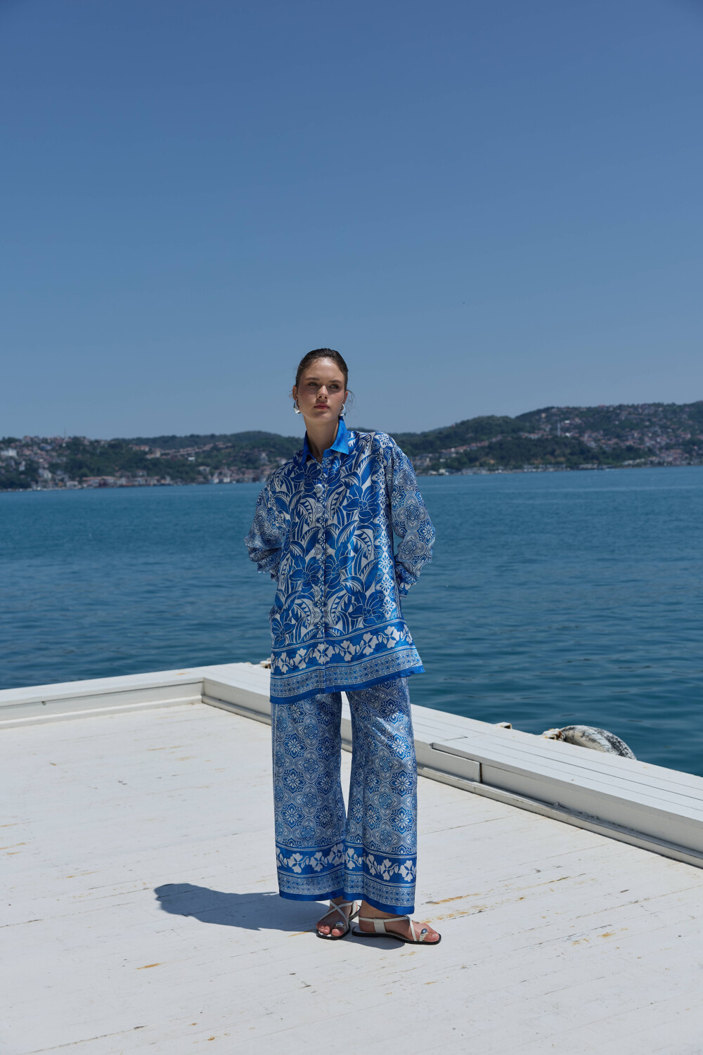 DESENLİ İPEK TUŞELİ TAKIM MAVİ - 6