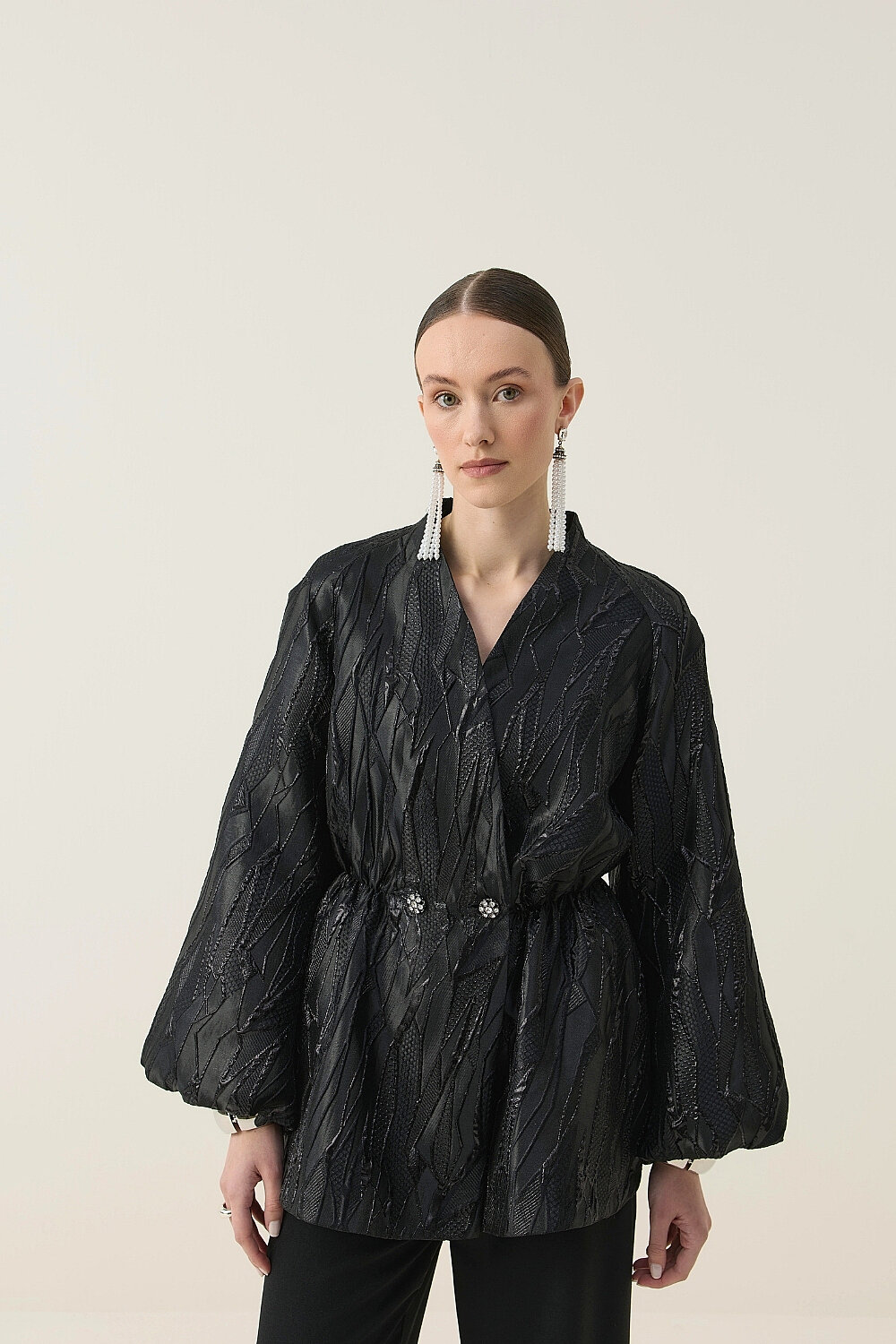 PREMİUM JAKAR KİMONO CEKET SİYAH - 