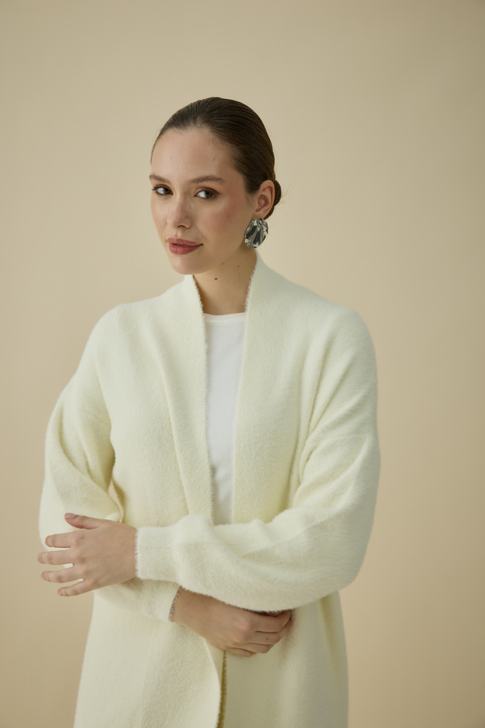 SAÇAKLI UZUN HIRKA EKRU - 4