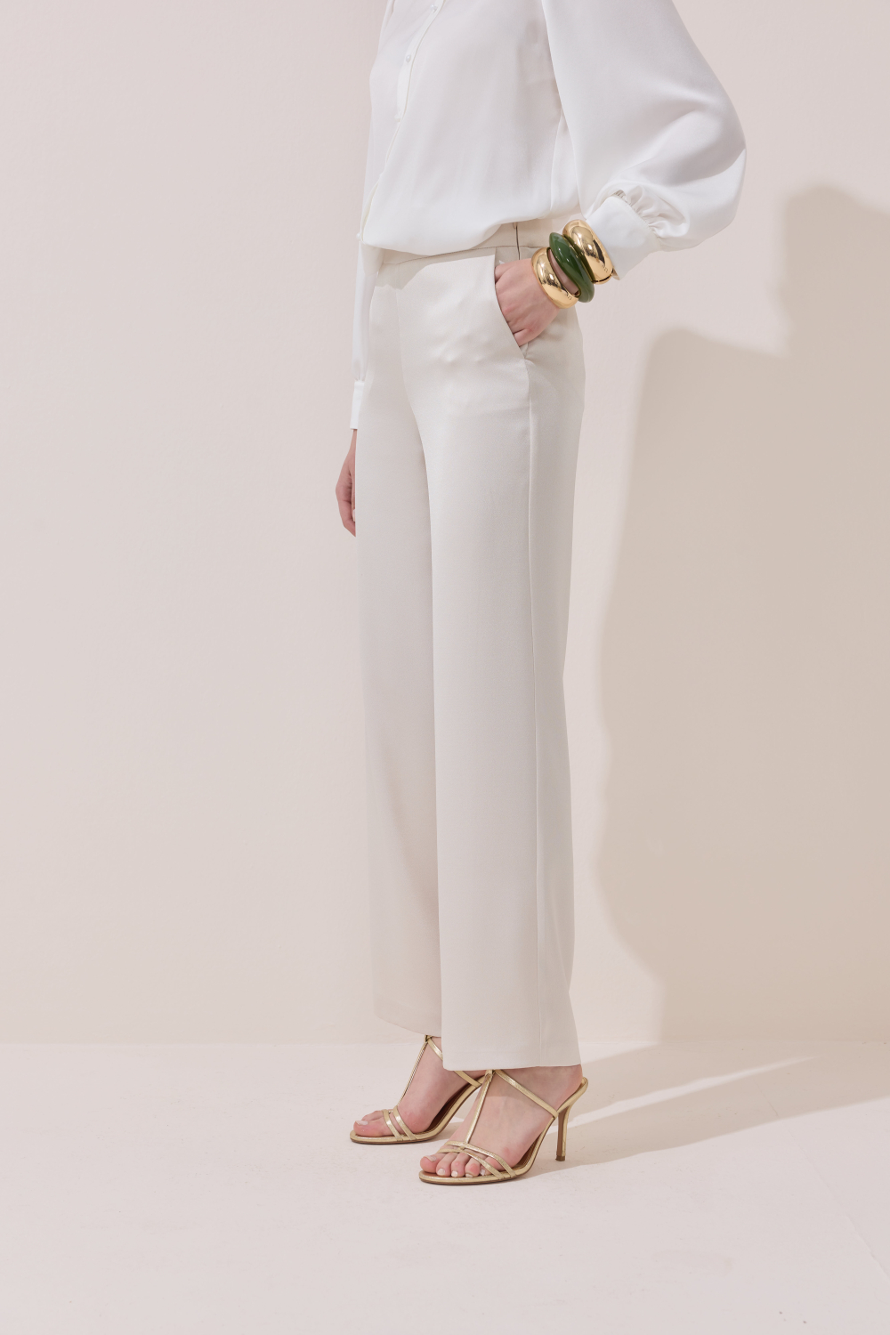 SATEN PANTOLON BEJ - 4