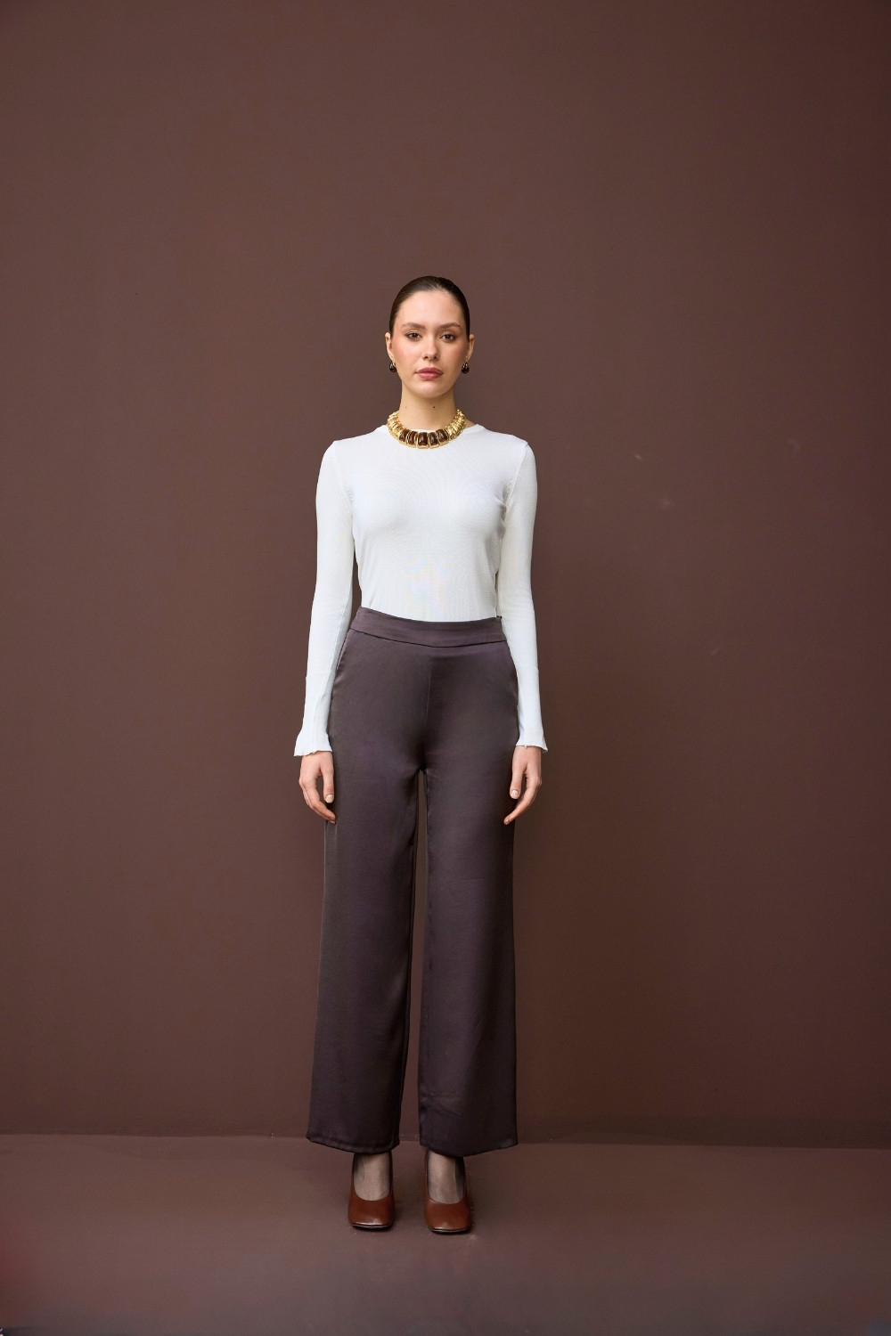 SATEN PANTOLON KAHVE - 2