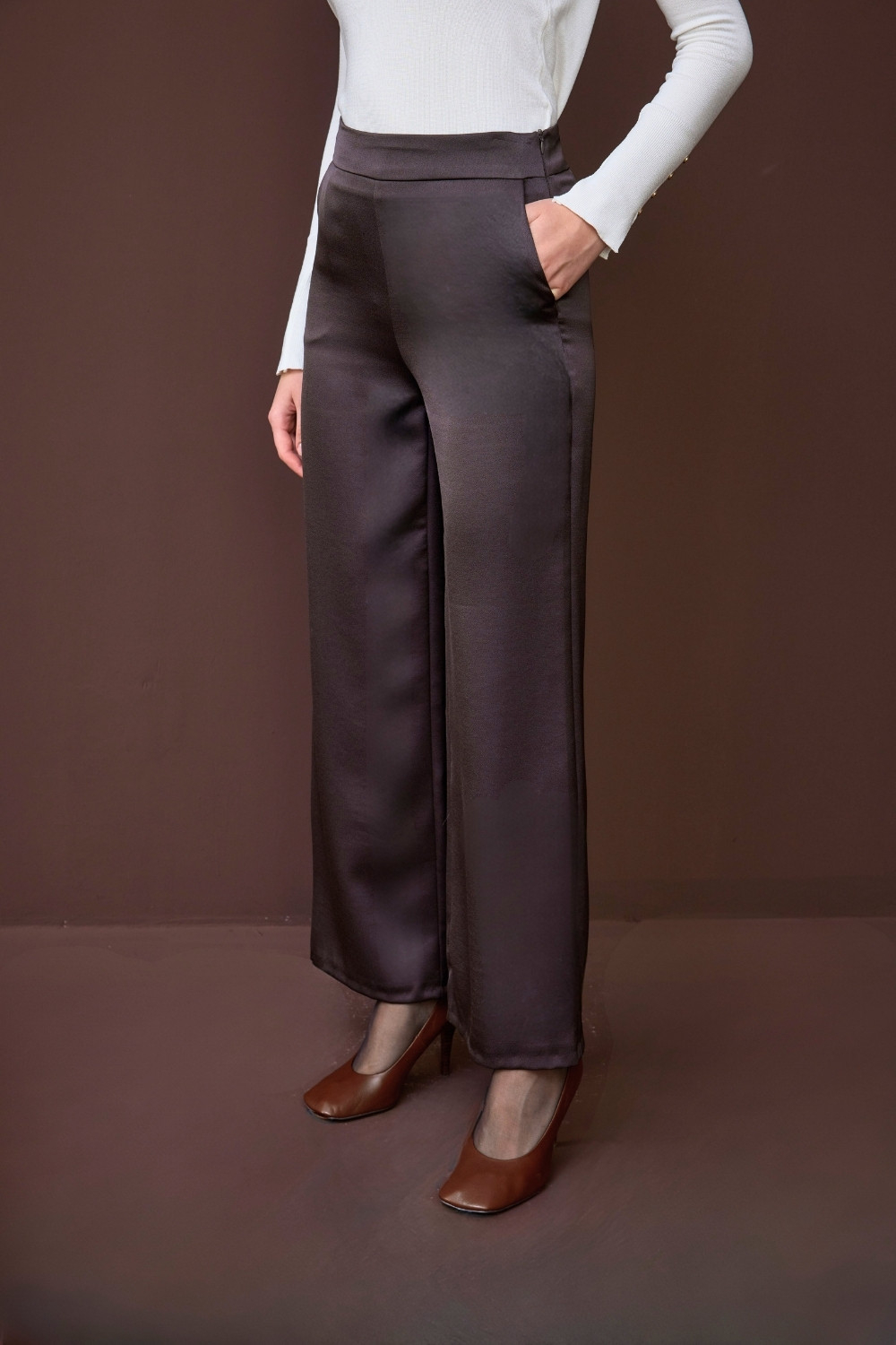 SATEN PANTOLON KAHVE - 3