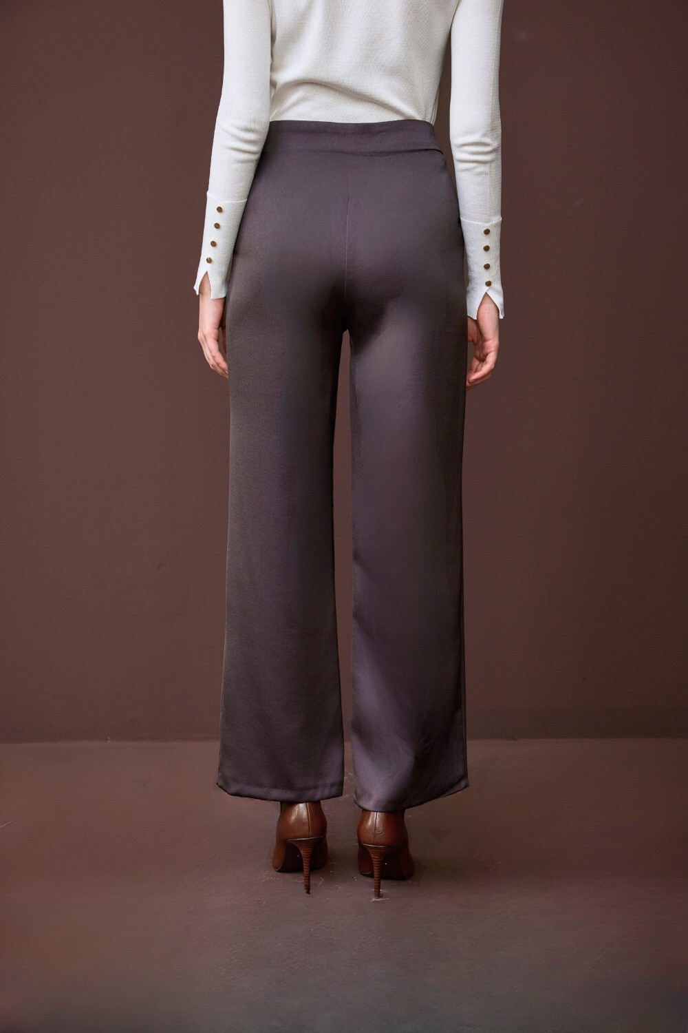 SATEN PANTOLON KAHVE - 4