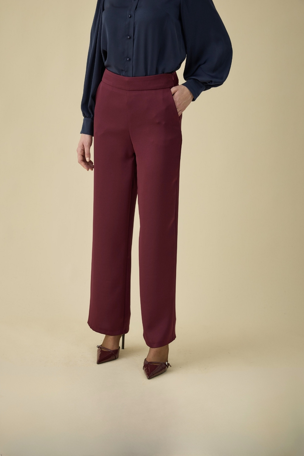 SATEN PANTOLON BORDO - 2