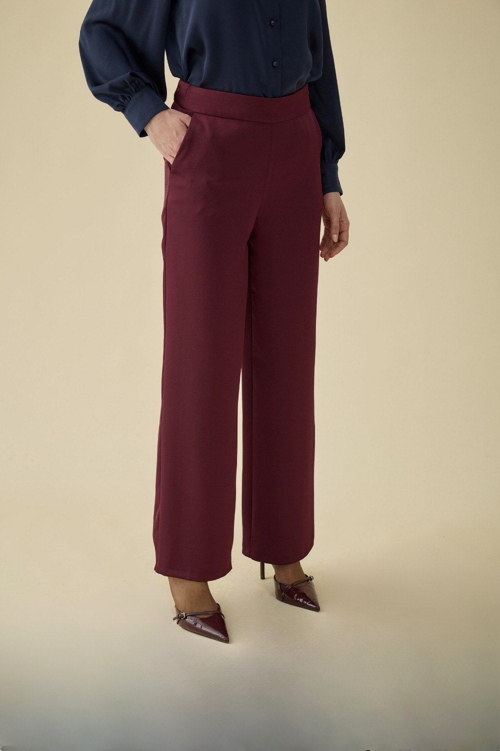 SATEN PANTOLON BORDO - 1