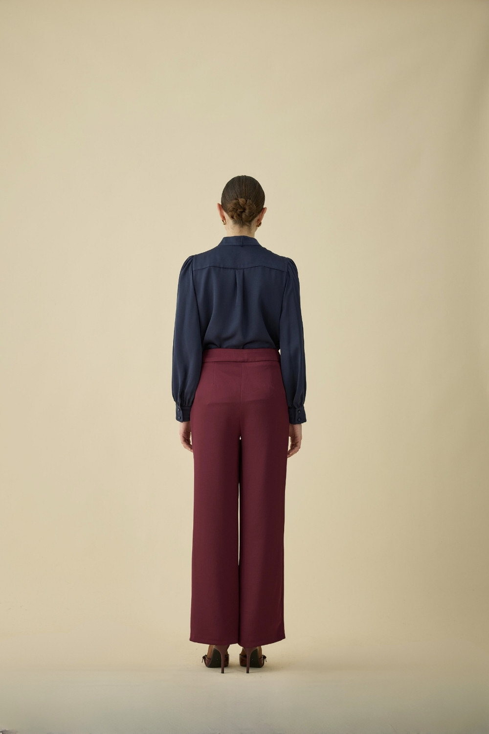 SATEN PANTOLON BORDO - 3