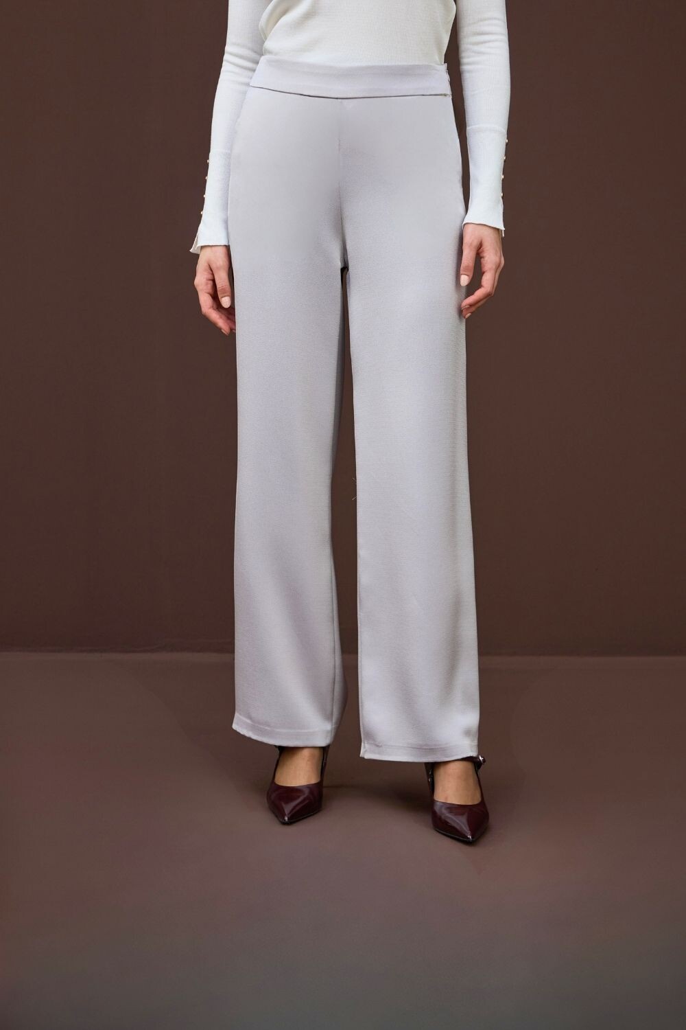 SATEN PANTOLON GÜMÜŞ - 