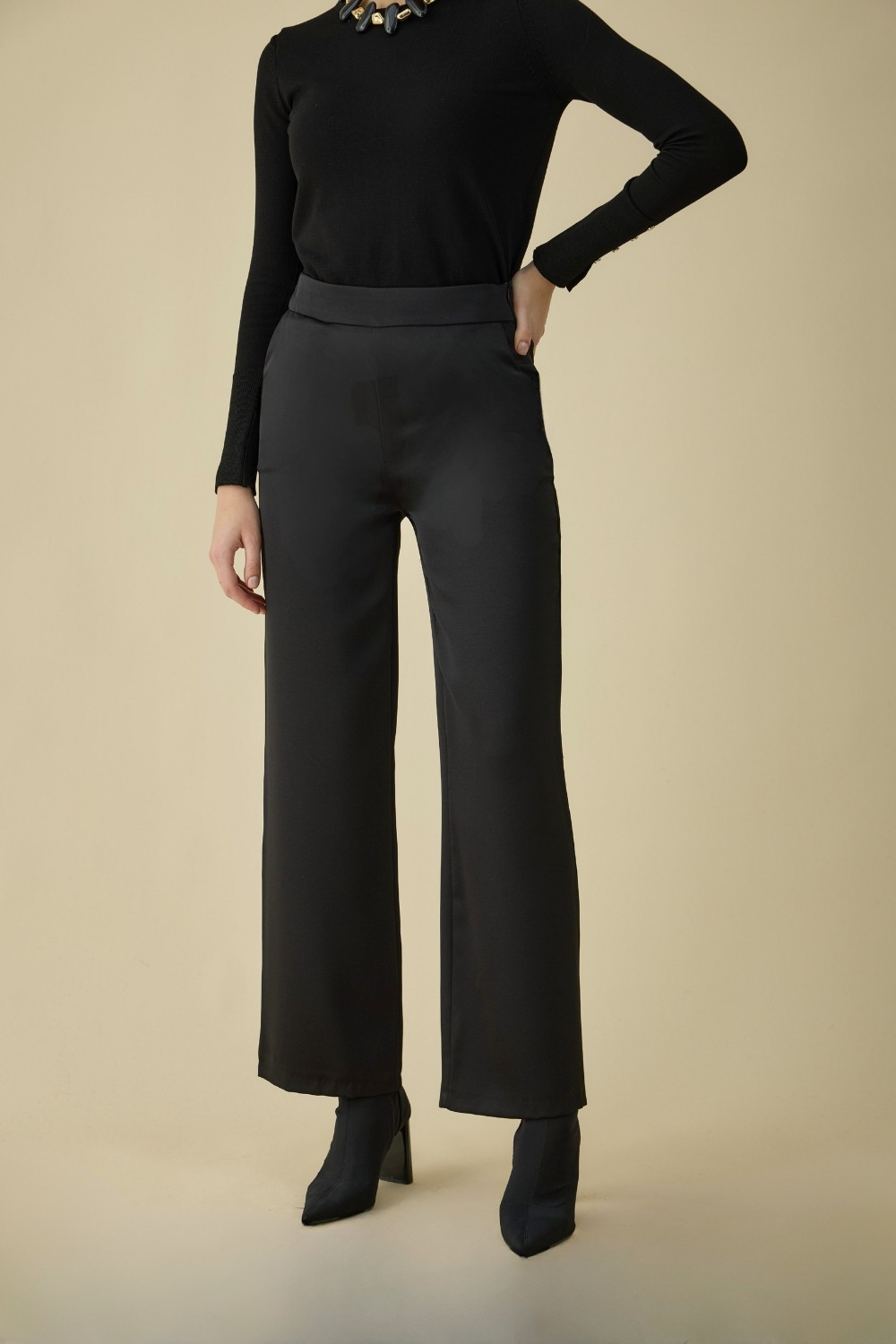 SATEN PANTOLON SİYAH - 1